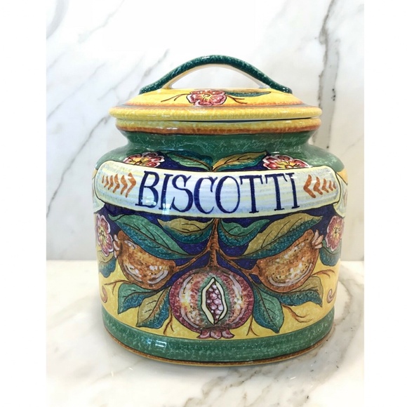 ITALIAN HANDMADE PAINTED FRUIT BISCOTTI JAR NEW! - Picture 6 of 14
